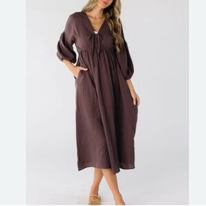 brass & roe gauze tie-front dress brown